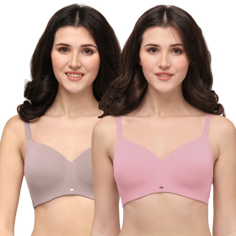 SOIE Full Coverage Polyamide Spandex Padded Non Wired Ultra Soft Bra (Pack of 2) (36B)