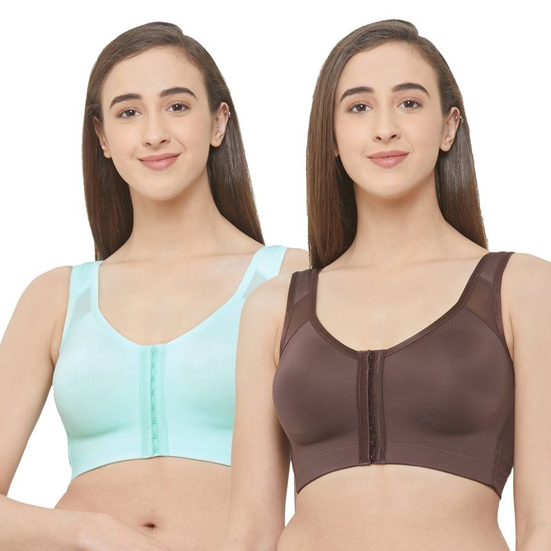 SOIE Front Closure Full Coverage Non Padded Non Wired Posture Correction Bra Combo (Pack of 2) (3XL)