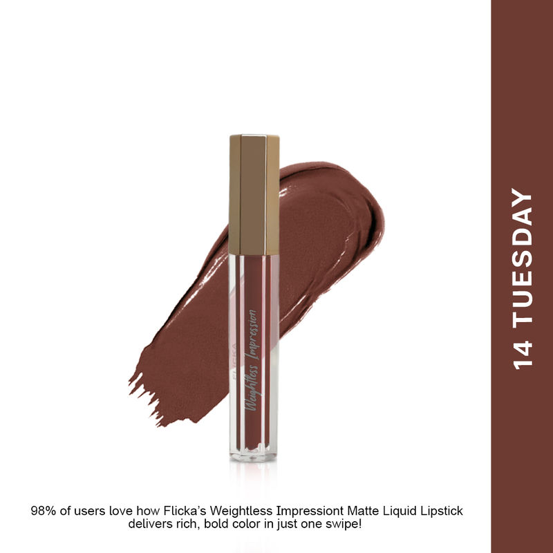 FLiCKA Weightless Impressions Liquid Lipstick Lightweight Long Lasting Smudgeproof - 14 Tuesday