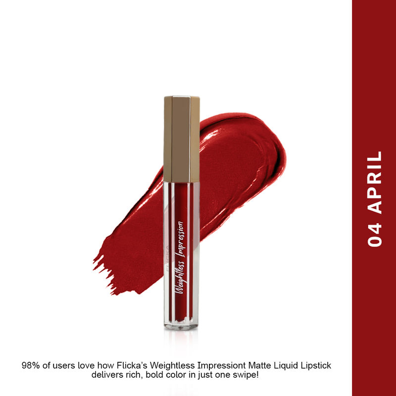 FLiCKA Weightless Impressions Liquid Lipstick Lightweight Long Lasting Smudgeproof - 04 April