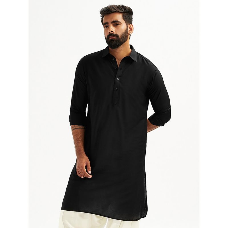 Vastramay Mens Black Viscose Traditional Pathani Kurta (S)