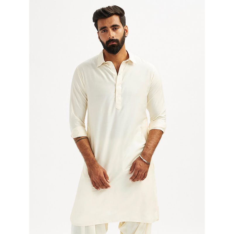 Vastramay Mens Cream Viscose Traditional Pathani Kurta (M)
