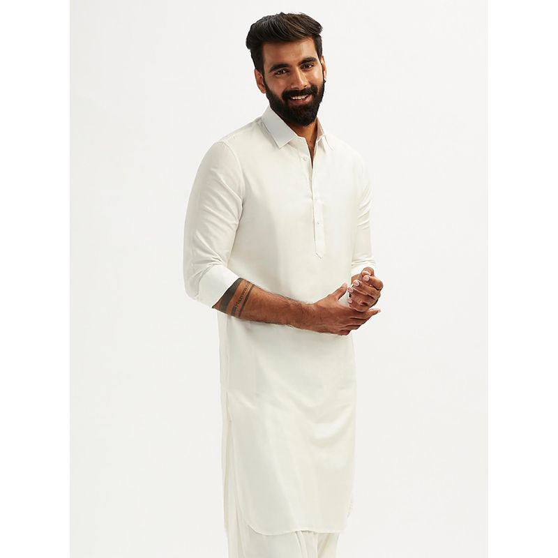 Vastramay Mens White Viscose Traditional Pathani Kurta (XL)