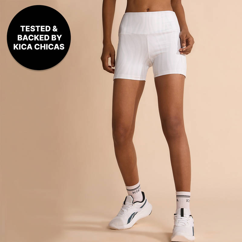 High-Waist 3.5" Workout KICASKN™Booty Shorts With Pockets For Gym & Running KIC403 White Print (3XL)