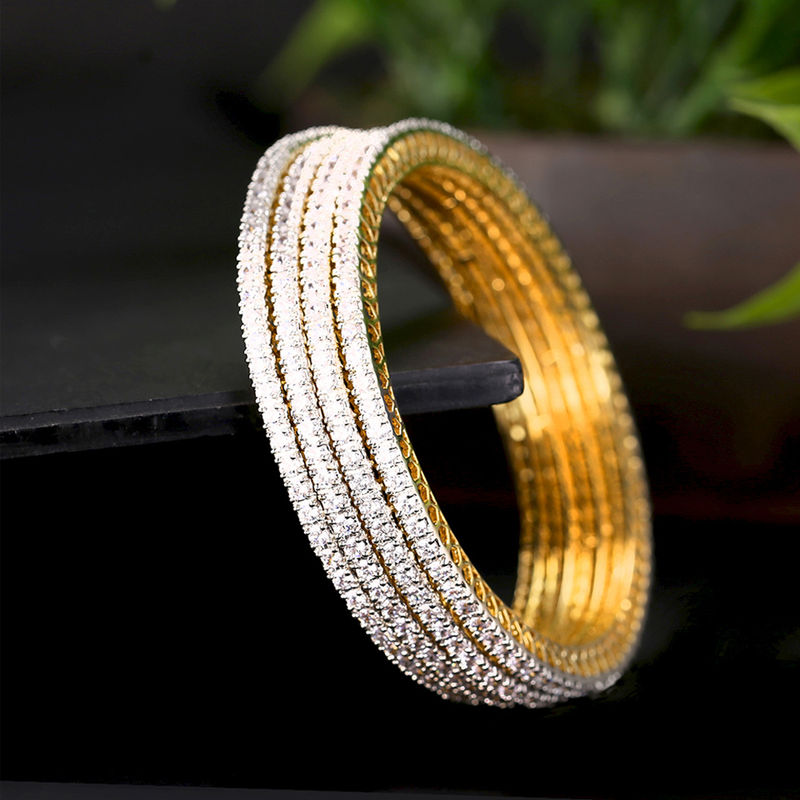 Yellow Chimes Set Of 4 White Ad Studded Gold-Toned Handcrafted Classic Bangles - 2.4
