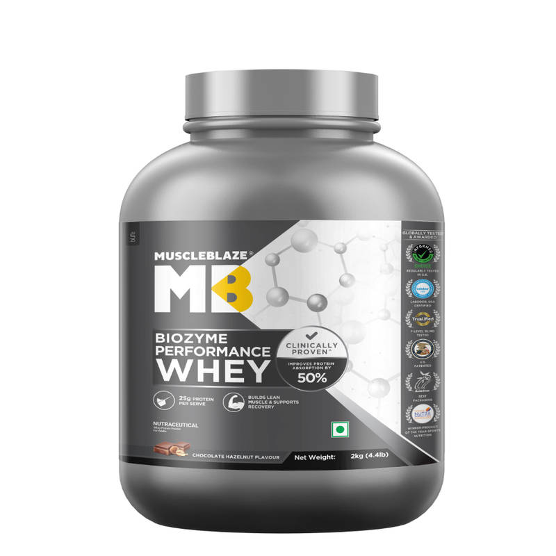 MuscleBlaze Biozyme Performance Whey Protein With Us Patent Filed Eaf - Chocolate Hazelnut
