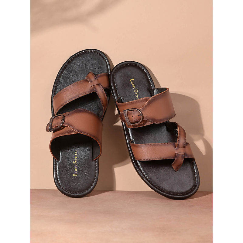 Tan Lightweight Open Toe Leather Sandal with Adjustable Buckle (UK 6)