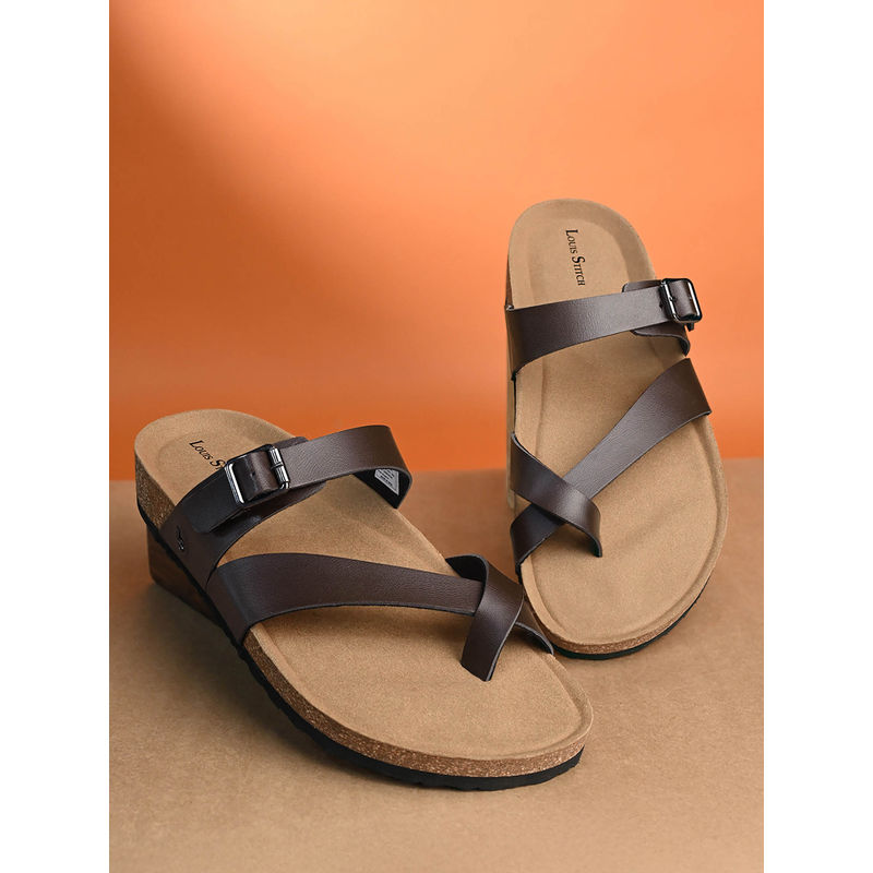 Brown Lightweight Open Toe Double Strap Slip-on Cork Sandal (UK 6)