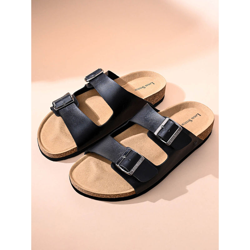 Black Lightweight Open Toe Double Strap Slip-on Cork Sandal (UK 9)
