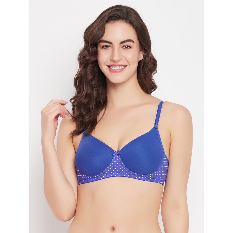 Clovia Polyamide Printed Padded Full Cup Wire Free T-Shirt Bra - Blue (42B)