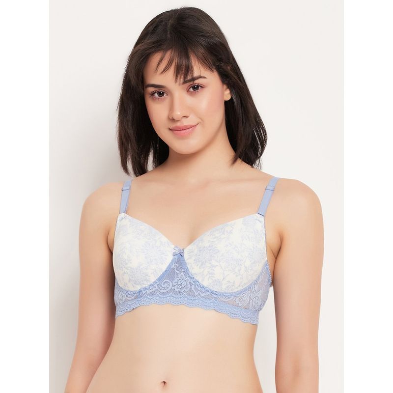 Clovia Polyamide Printed Padded Full Cup Wire Free T-Shirt Bra - Blue (32D)