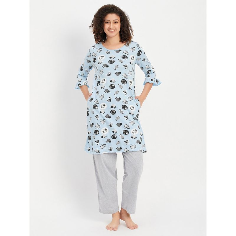 Clovia Pyjama with Elastic Waistband & Sheep Print Short Night Dress (Set of 2) (S)