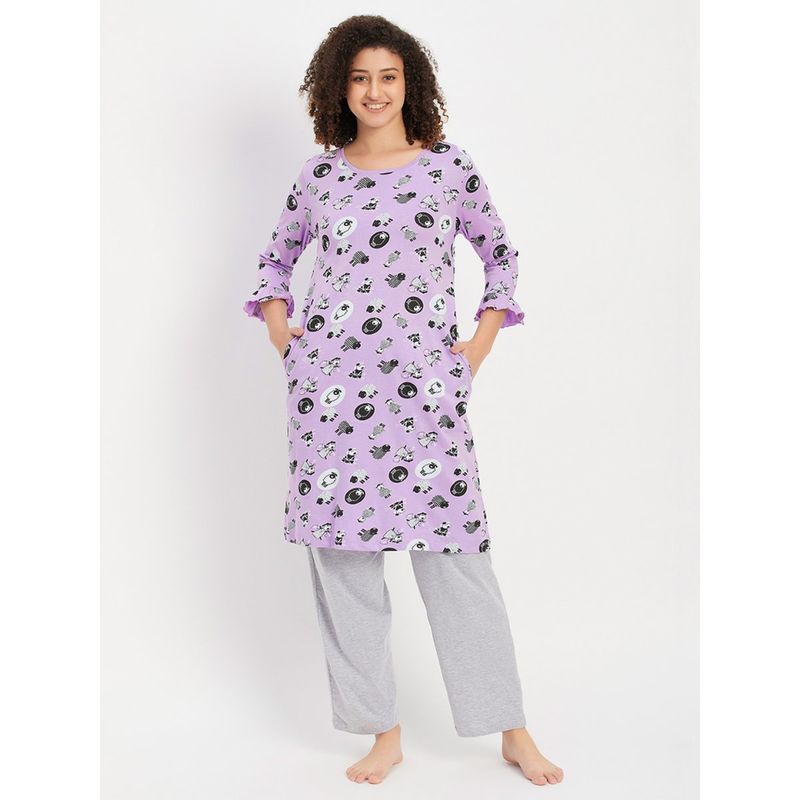 Clovia Pyjama with Elastic Waistband & Sheep Print Short Night Dress (Set of 2) (S)