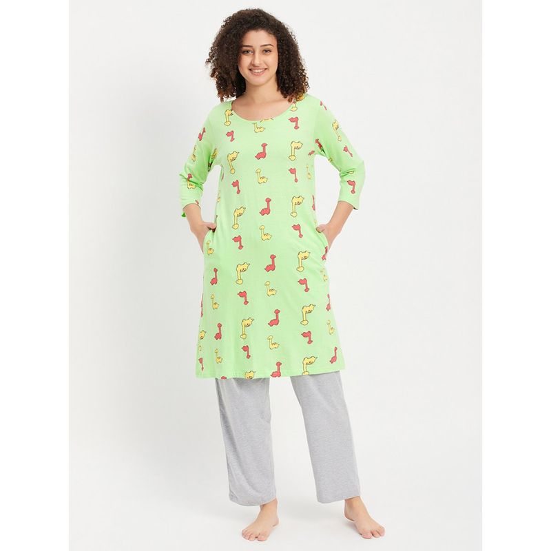 Clovia Pyjama with Elastic Waistband Dinosaur Print Short Night Dress (Set of 2) (S)