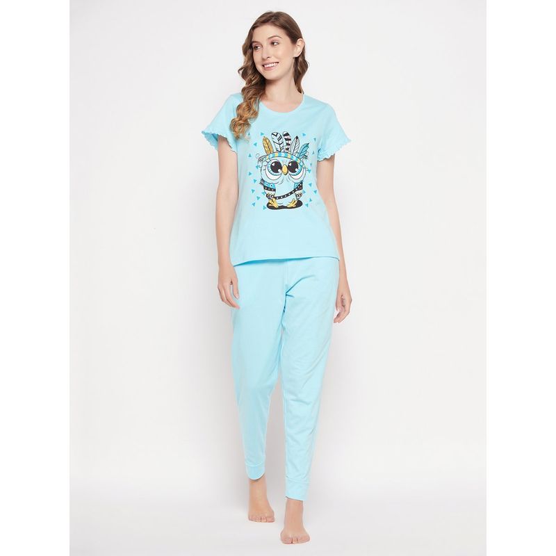 Clovia Cotton Printed Top & Pyjama (Set of 2) (S)