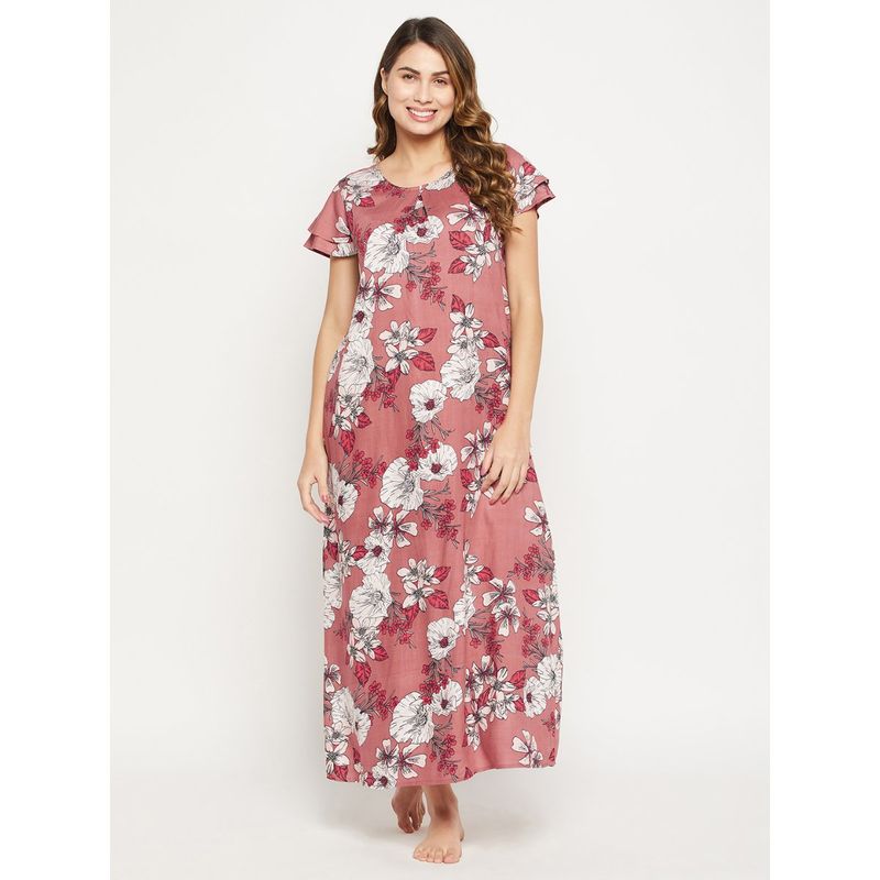 Clovia Rayon Printed Long Night Dress (3XL)