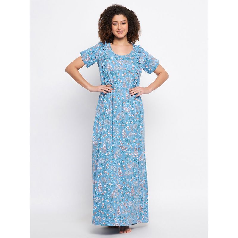 Clovia Rayon Printed Long Night Dress (S)