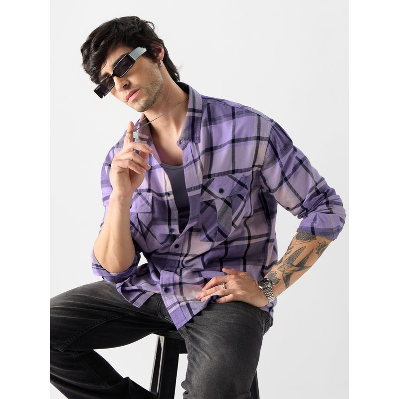 The Souled Store Original Plaid- Purple and Black Men Relaxed Shirt (L)