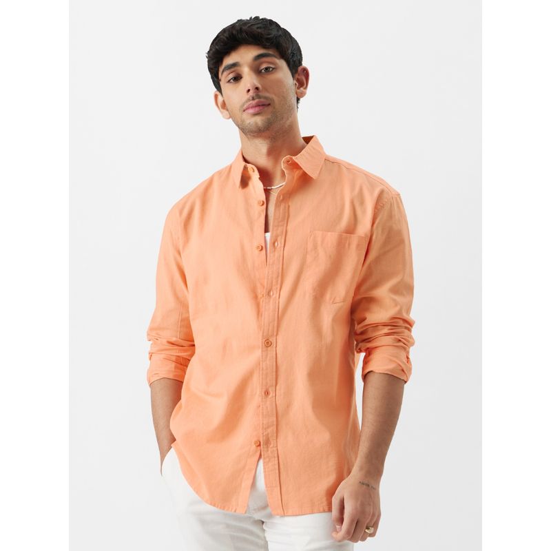The Souled Store Original Linen- Peach Men Cotton Linen Shirt (L)