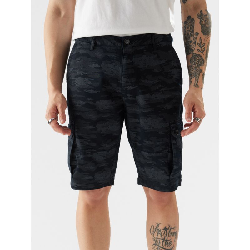 The Souled Store Original Navy Camo Men Cargo Shorts (L)