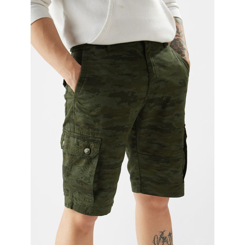 The Souled Store Original TSS Originals Green Camo Men Cargo Shorts (XS)
