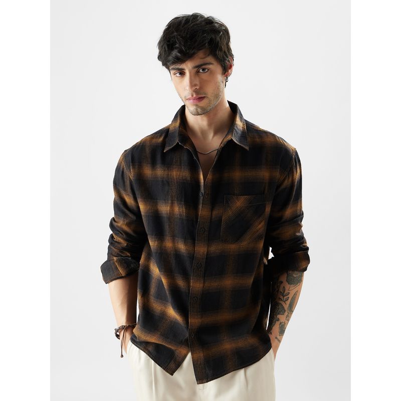 The Souled Store Original Plaid- Brown Mustard and Black Men Relaxed Shirt (M)