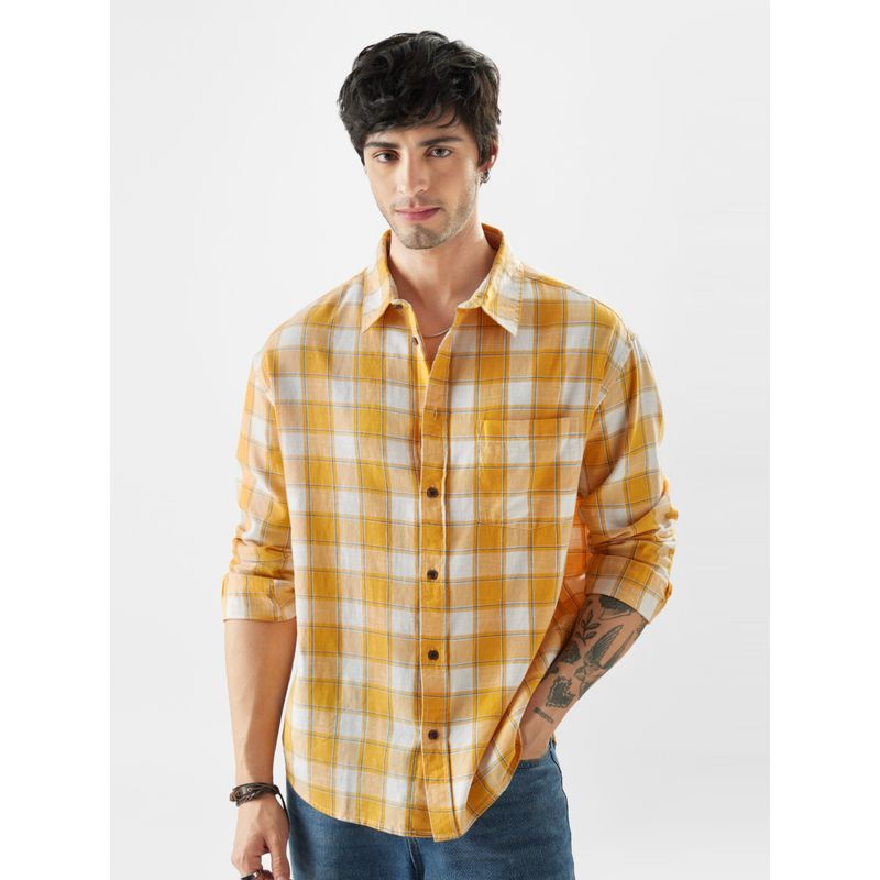 The Souled Store Original Plaid- Amber Gold Men Relaxed Shirt (M)