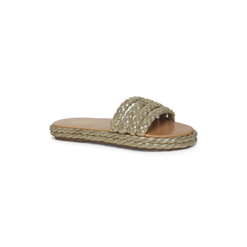 Tao Paris Milan Braided Casual Gold Sliders (UK 3)