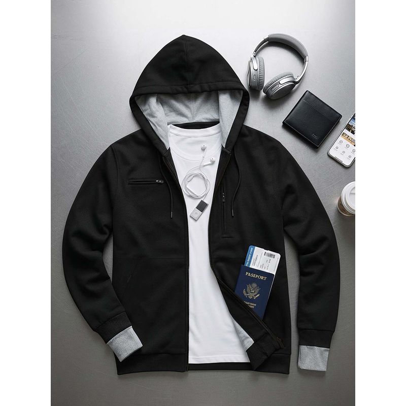 Bewakoof Men Black Reversible Zipper Airport Hoodies (2XL)