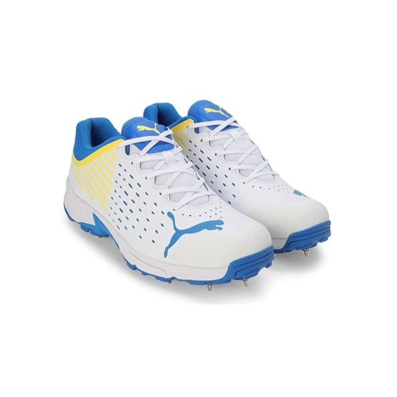 Puma Men Spike 22.1 White Ultra Blue Yellow Blaze Cricket Shoes (UK 7)