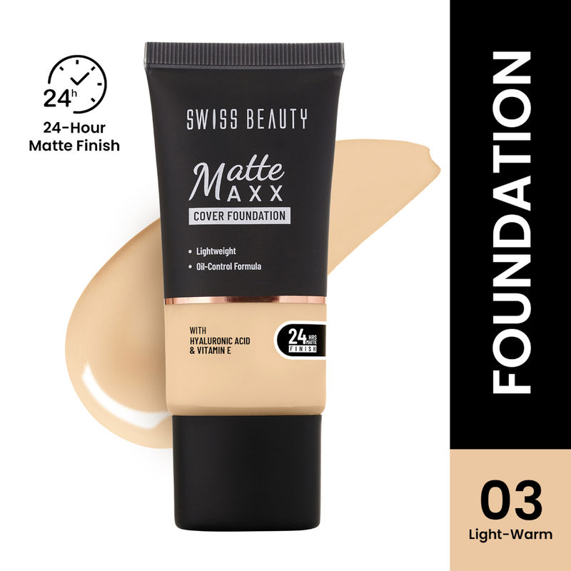 Swiss Beauty Matte Maxx Cover Foundation with Hyaluronic Acid & Vitamin E - 3 Light Warm