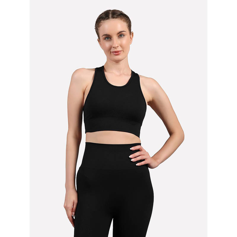 SKECHERS Black Solid Fitted Sports Bra (S)