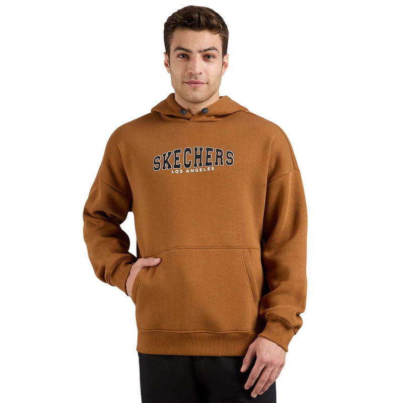 SKECHERS Brown Printed Regular Fit Hoodie (XL)