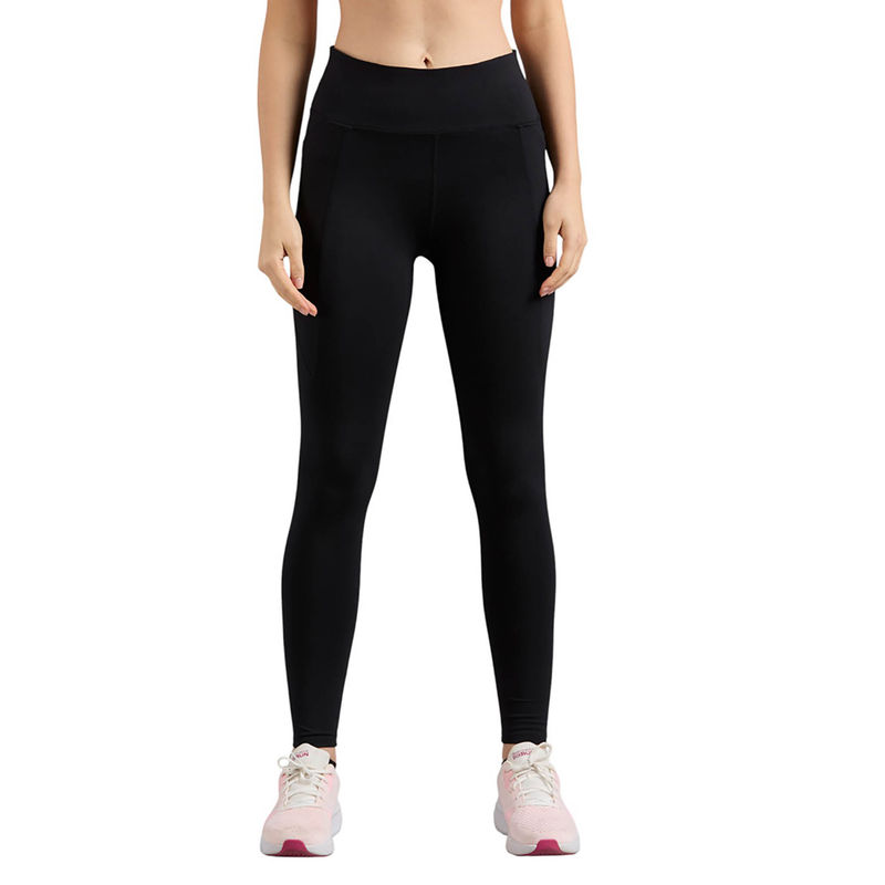 SKECHERS Black Solid Skinny Fit Leggings (XL)