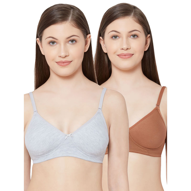 Juliet Womens Soft Padded Non Wired Bra Combo 1030 Grey Coffee Brown (30B)