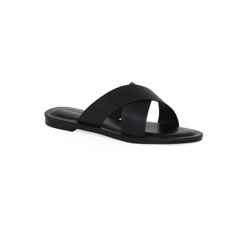 CAMLEE COMFORT Zen Classic Black Cross-Strap Slide Flats (EURO 38)