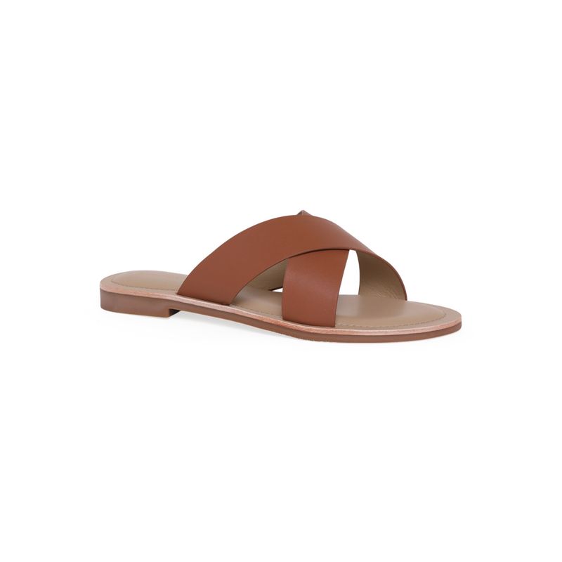 CAMLEE COMFORT Zen Classic Tan Cross-Strap Slide Flats (EURO 38)