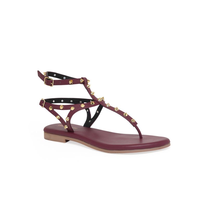 CAMLEE COMFORT Lyra Maroon Stella Studded T-Strap Sandal (EURO 36)