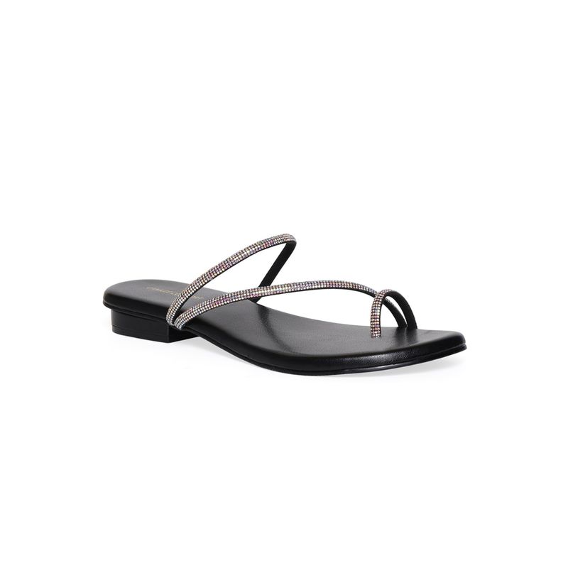 CAMLEE COMFORT Gemm Black Embellished Toe Ring Sandal Heels (EURO 36)