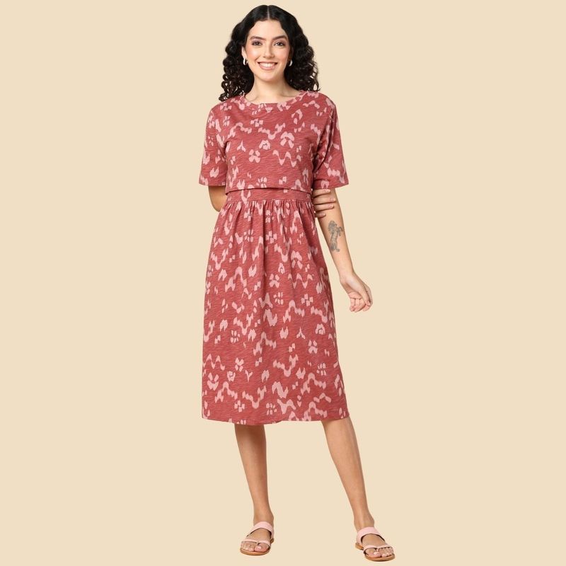Buy Zelena Half Sleeve Brown Zipless Feeding Dress Online