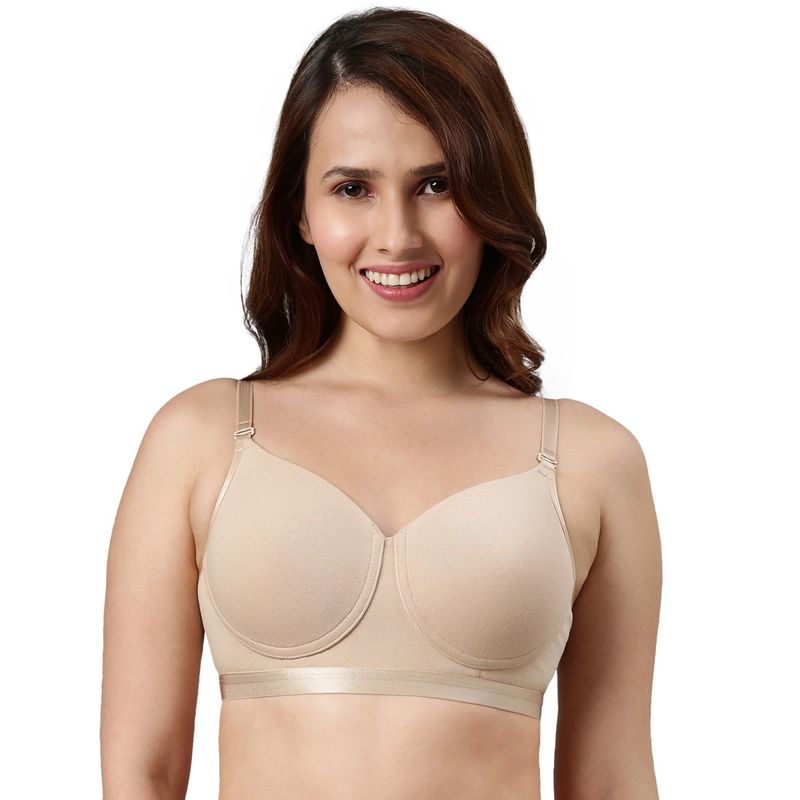 Enamor A165 Padded Wirefree High Coverage Ultimate T Shirt Bra Paleskin Nude (34C)