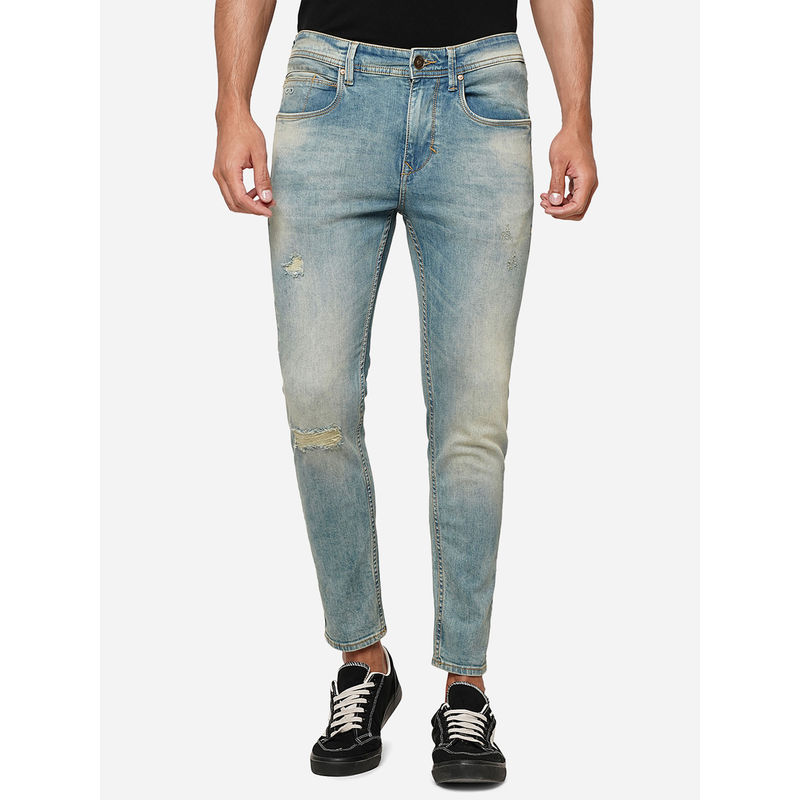 JadeBlue Men Cloud Blue Patterned Slim Fit Jeans (36)