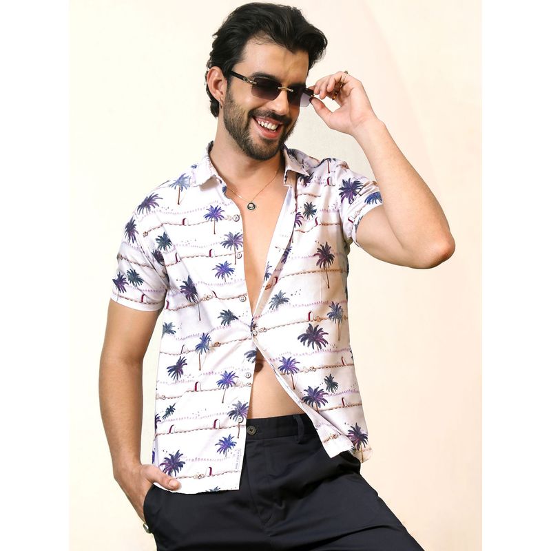 Campus Sutra Men Ivory White Desert Palm Shirt (S)