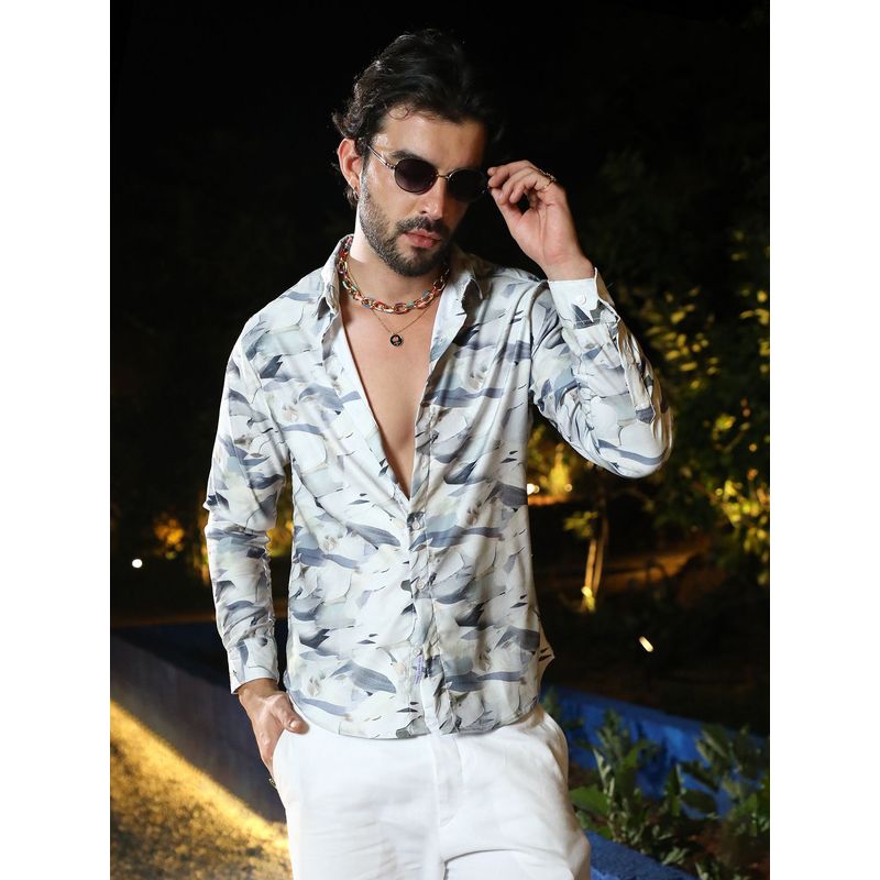 CAHOOT Men Charcoal Grey Abstract Fade Shirt (M)