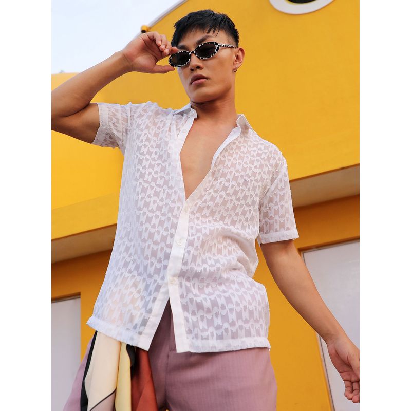 Campus Sutra Men Chalk White Self-Design Block Shirt (M)