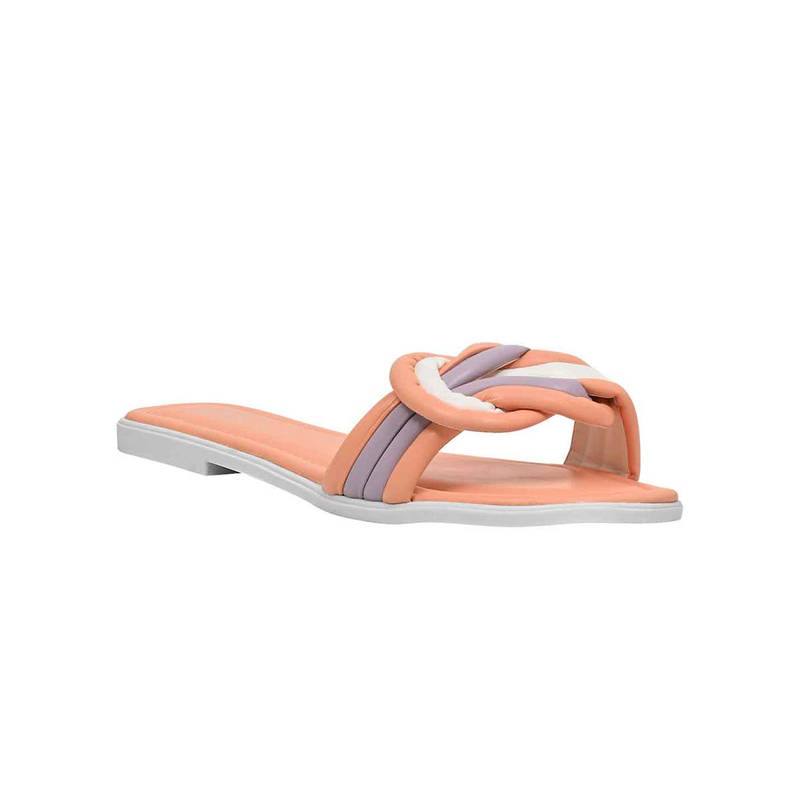 Jove Women Peach Woven-Color Blocked Open Toe Flats (EURO 36)