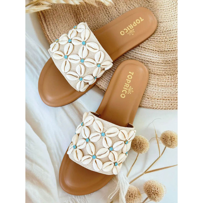 Toprico Sunny Shells Beads Embroidered Tan Flat (EURO 38)