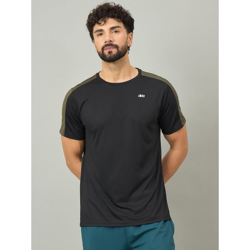 Dida Men Black Polyester Colorblock Half Sleeves Regular Fit T-Shirt (L)