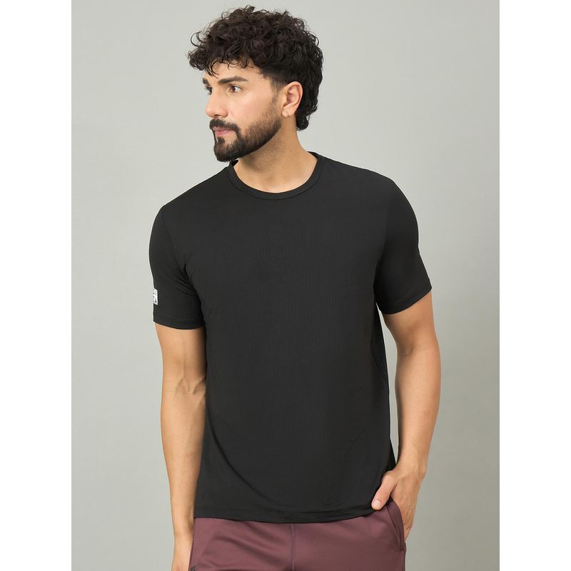 Dida Men Black Polyester Stripes Half Sleeves Regular Fit T-Shirt (L)