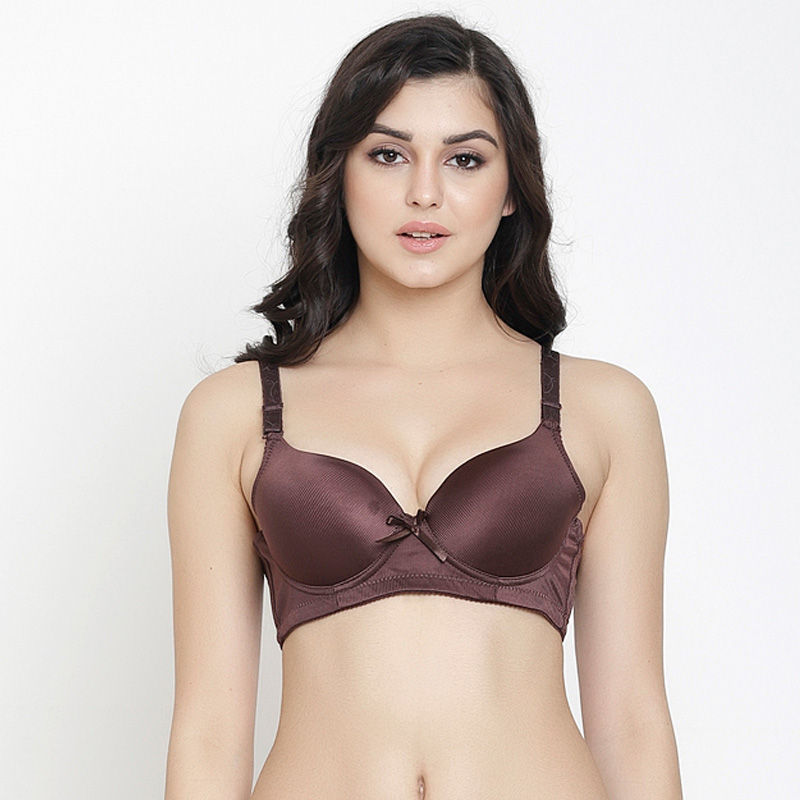 Quttos Wired Satin Finish T-Shirt Bra - Brown (32B)